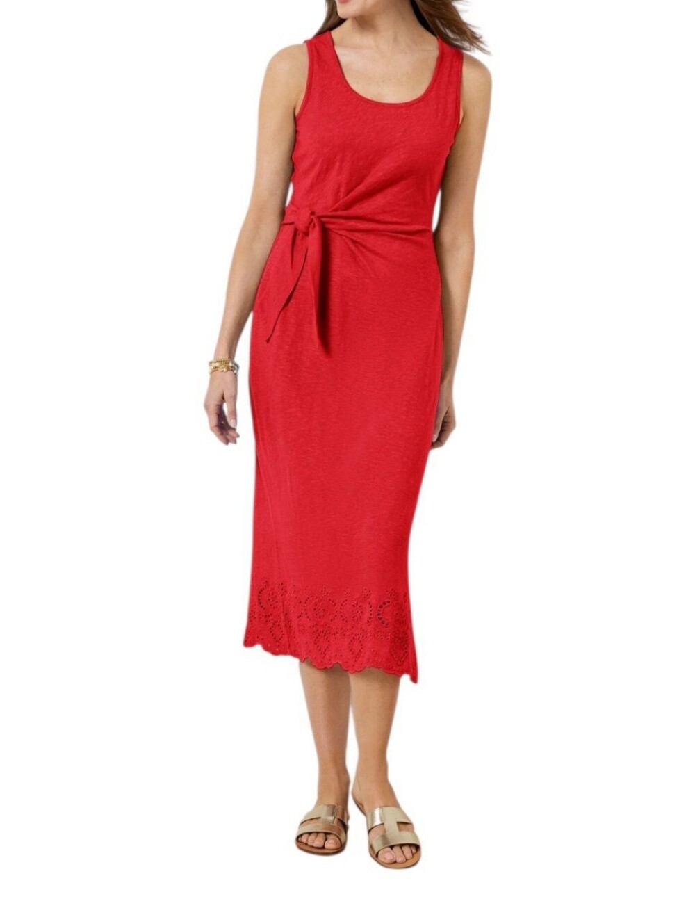 NWT $110 Talbots Nantucket Slub Sleeveless Side Tie Midi Dress M